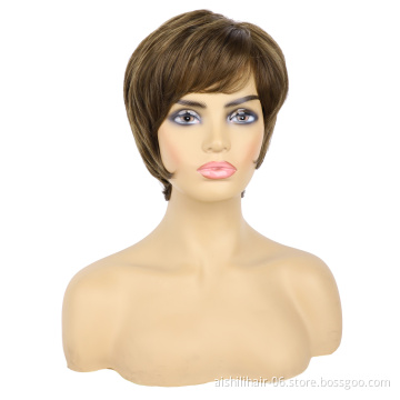 wholesale cheap short copper browan natural straight wigs synthetic hair wigs for women